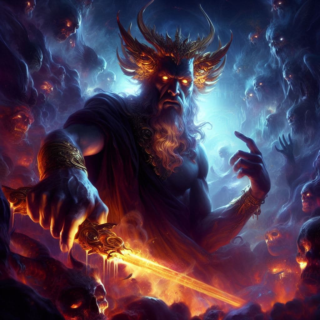 AI generated: Hades, the god of the underworld, epic, mystique, photorealism, shiny, high detailed, fantasy scene ...