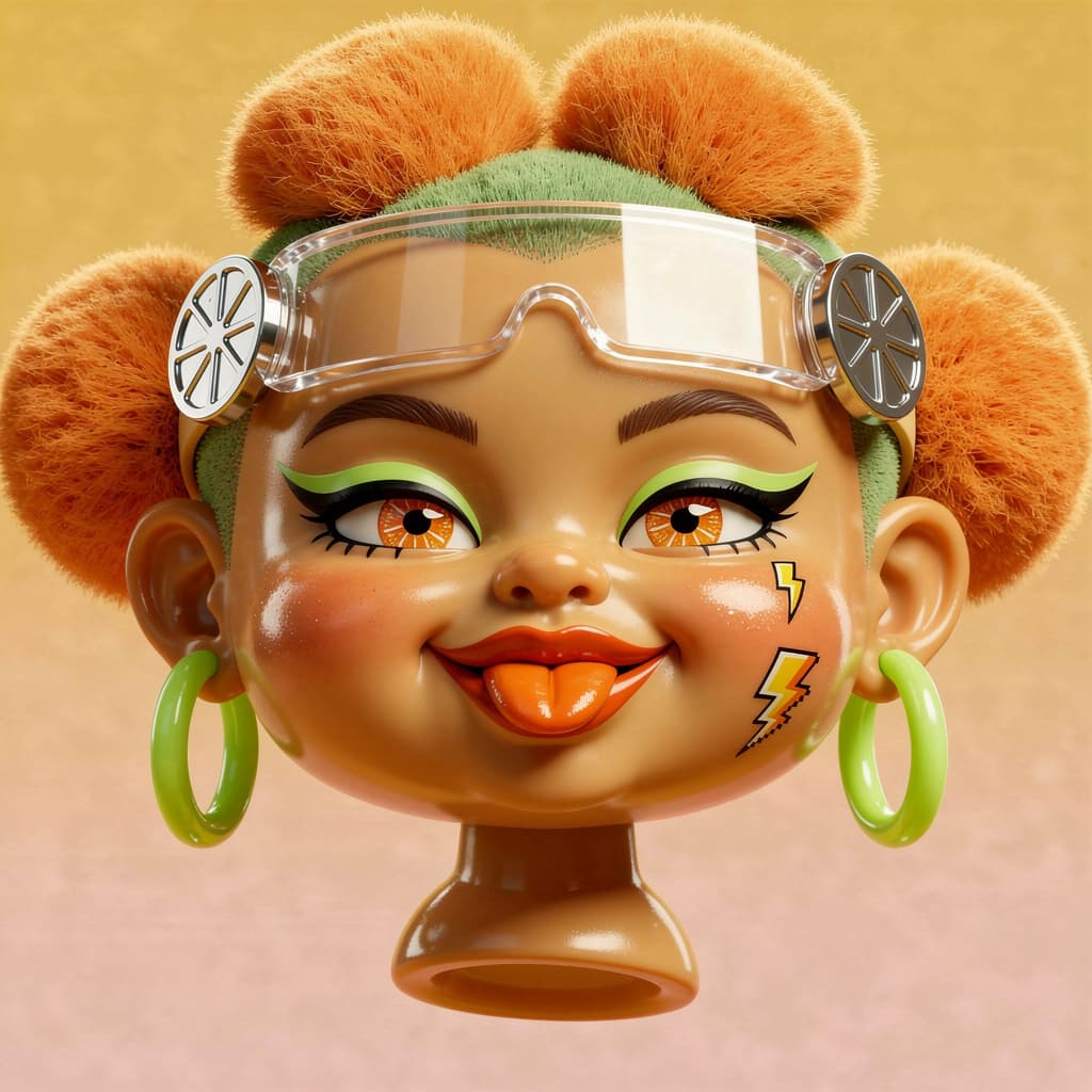 AI generated: Mood: cartoon-glam with zesty mischief, sunshine
menace
Expression: cheeks puffed in tongue-in-cheek...