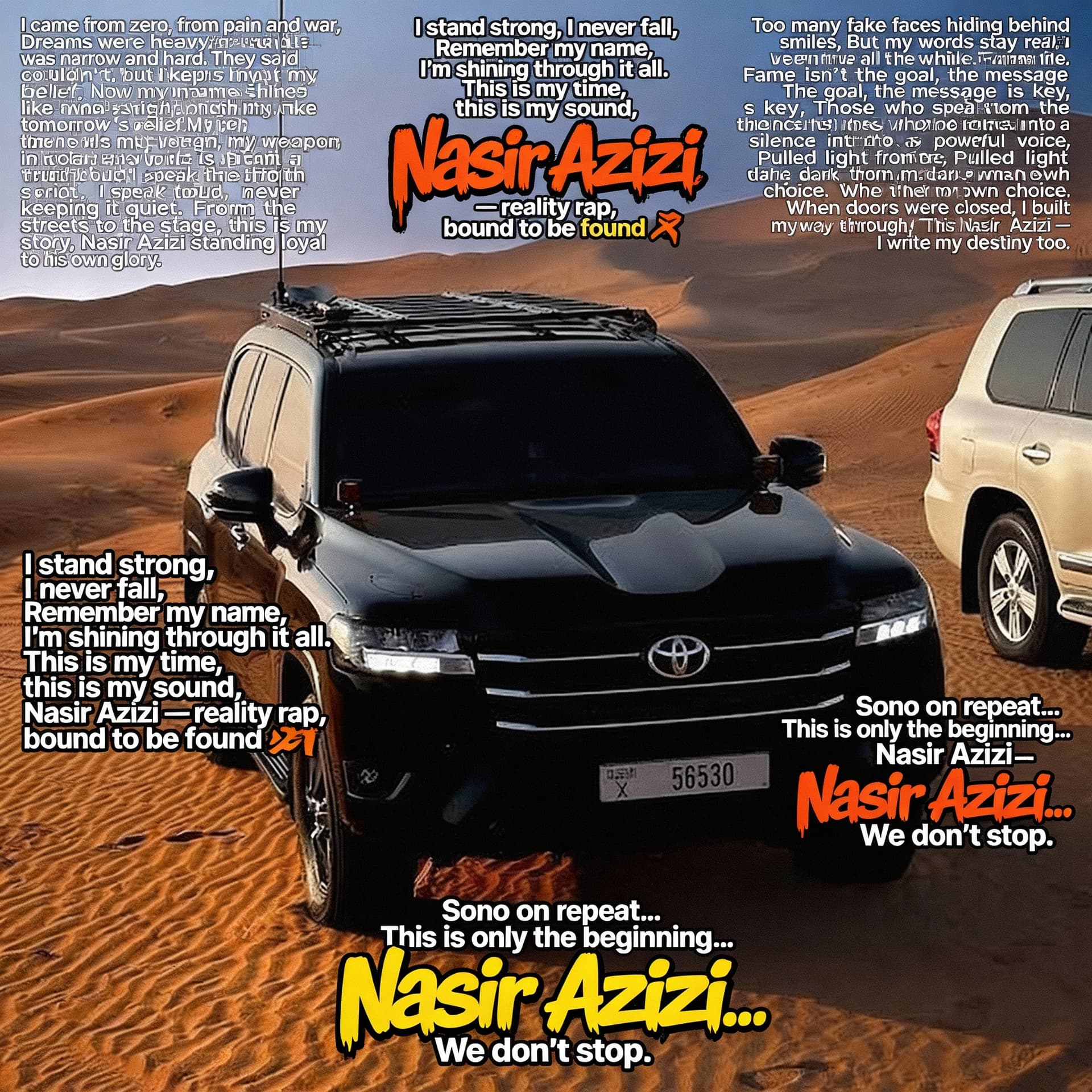 AI generated: Verse 1:
I came from zero, from pain and war,
Dreams were heavy, the road was narrow and hard.
They ...