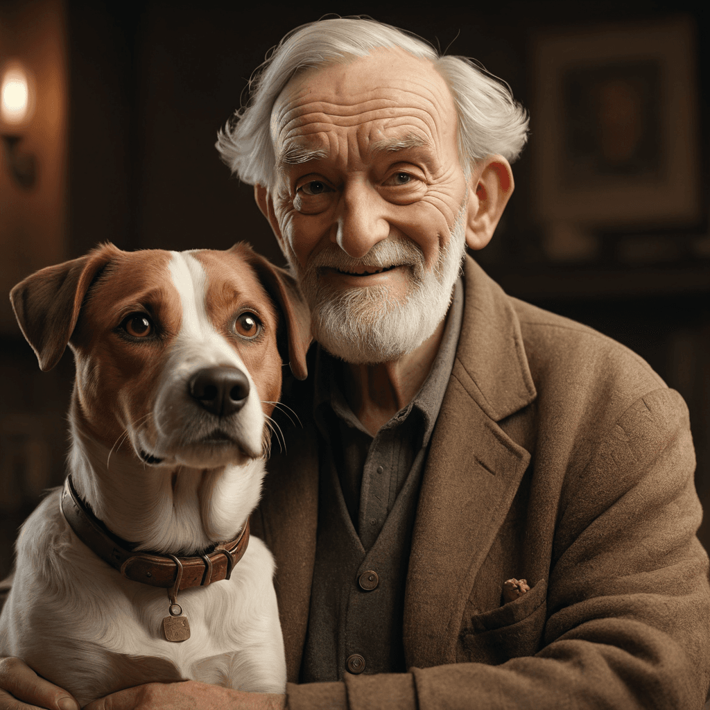 AI generated: masterpiece, solo focus award winning portrait of happy old man and a dog
