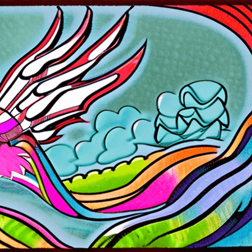 AI generated: a coloring book page of a dragon flying over mountains