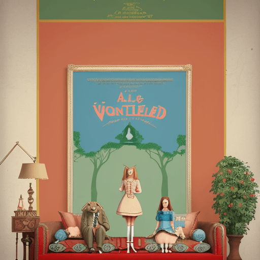 AI generated: A high quality Wes Anderson movie poster of the movie Alice in Wonderland, movie poster style, hd, v...