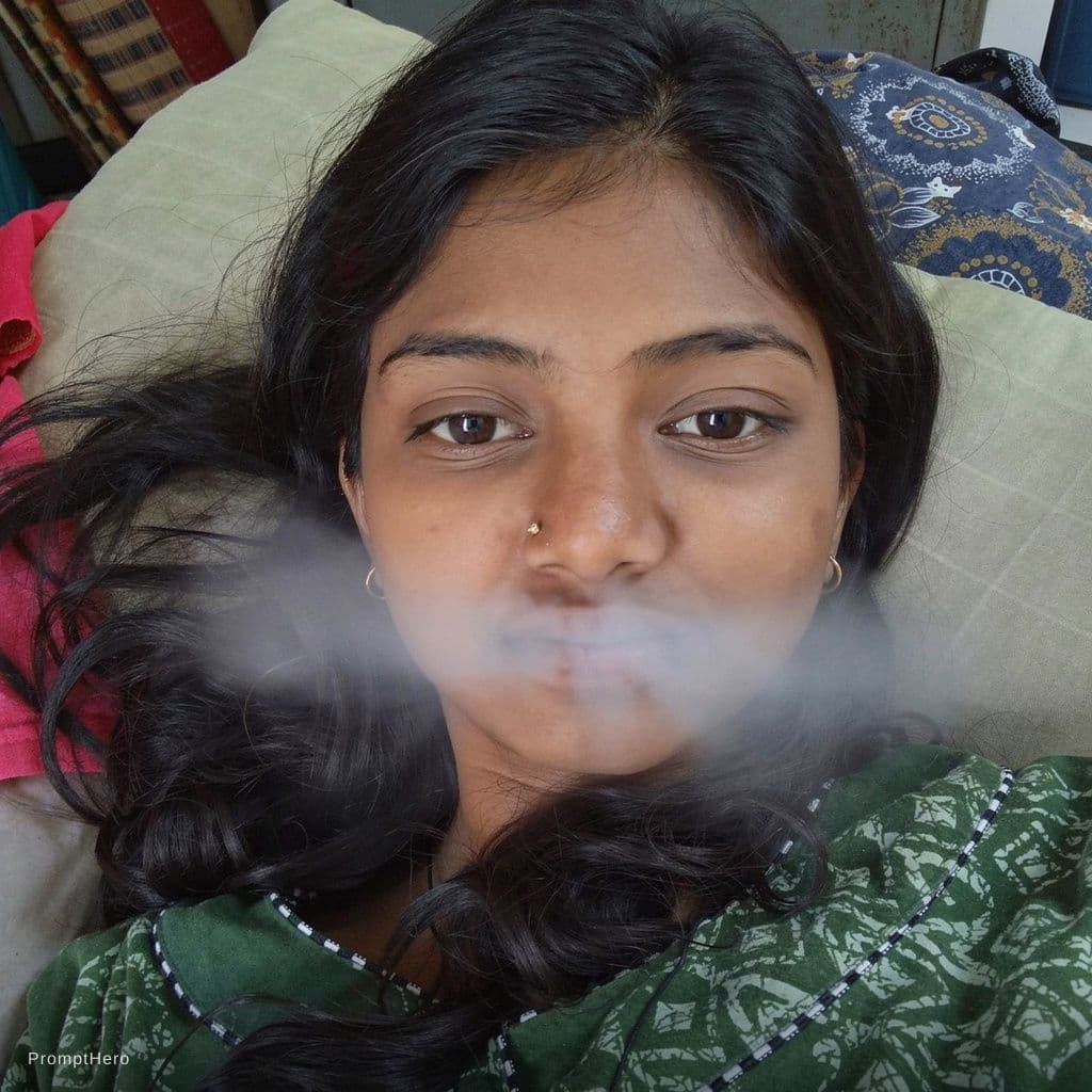 AI generated: Woman smoking long tip cigarette, beautiful elegant blowing smoke out of her 
 nose


