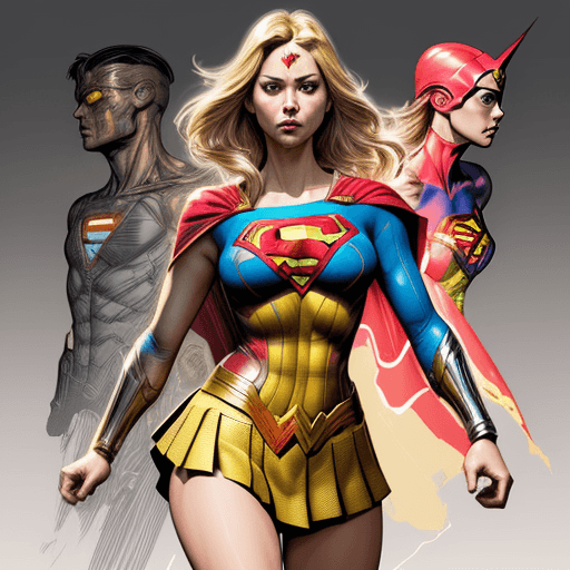 AI generated: a masterpiece, supergirl/wonderwoman from dc comic wearing alternate yellow costume, coy and allurin...