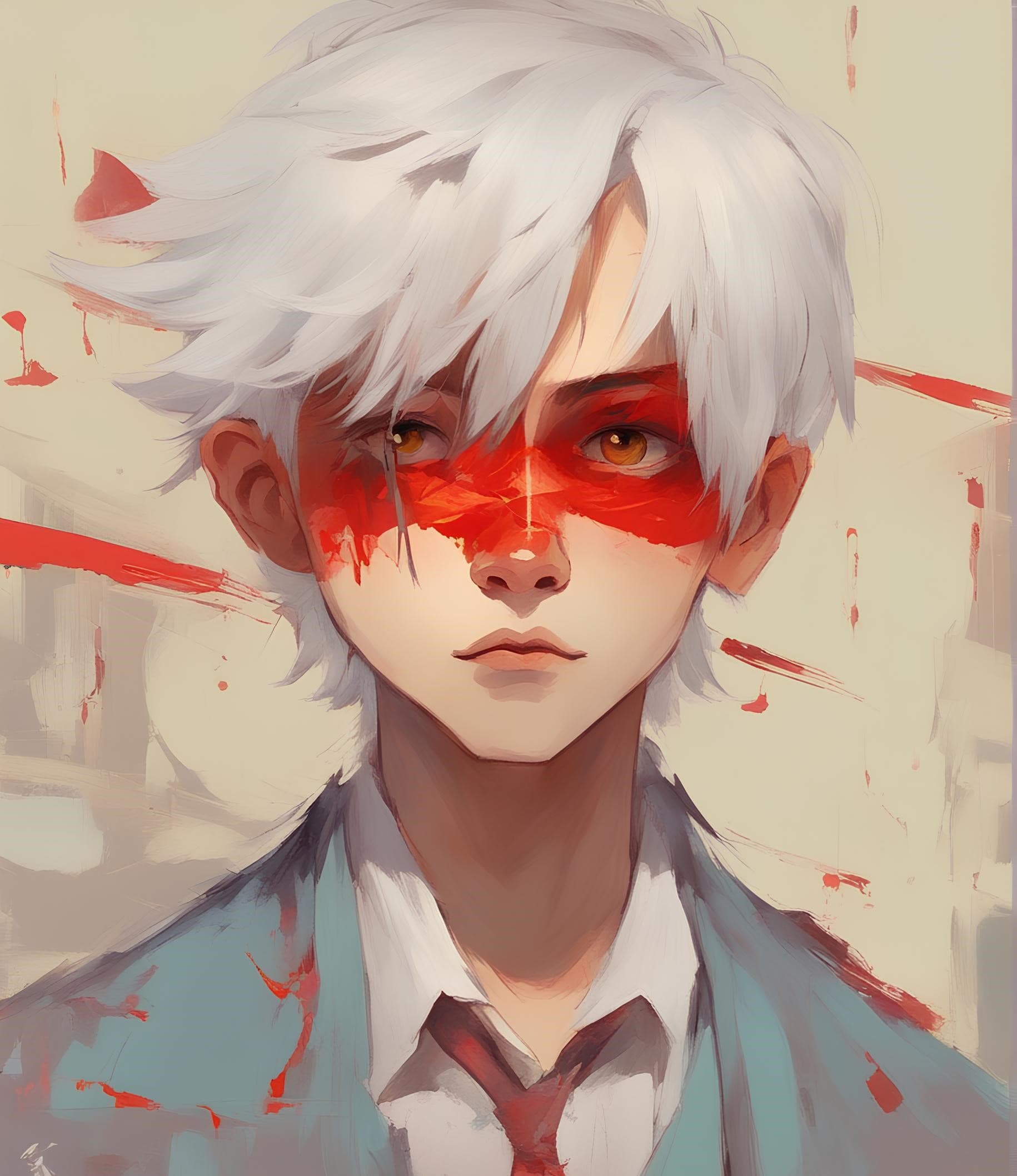 AI generated: young boy with white hair and red eyes, There is ugliness in beauty, But there is also beauty in ugl...