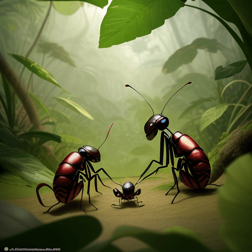 AI generated: Illustrate the ant's wisdom and the consequences of the grasshopper's actions.  is in jungle Disney ...