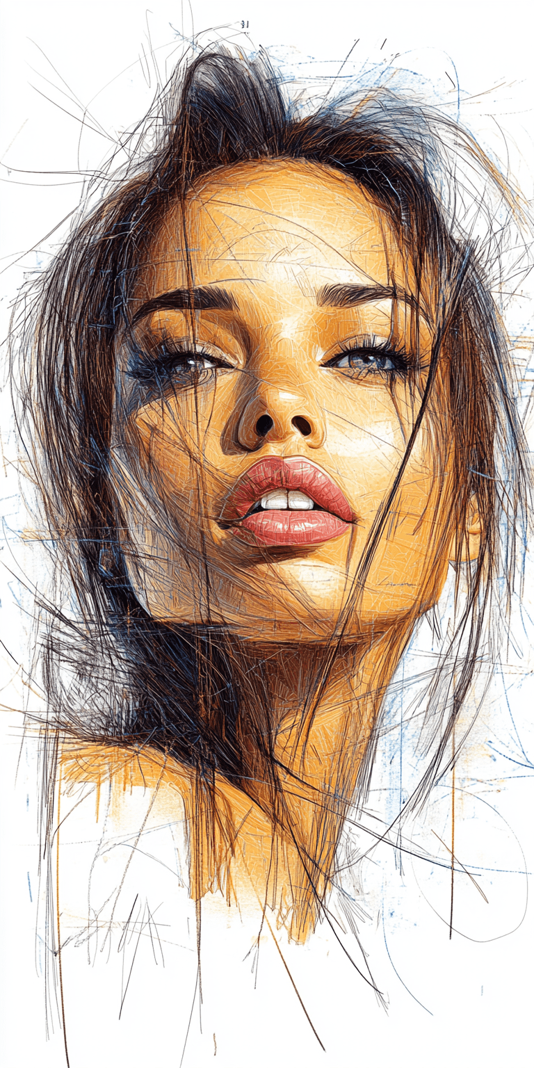 AI generated: sketch of a woman's face, expressive line-work, in the style of beautiful portraits --ar 1:2 --perso...