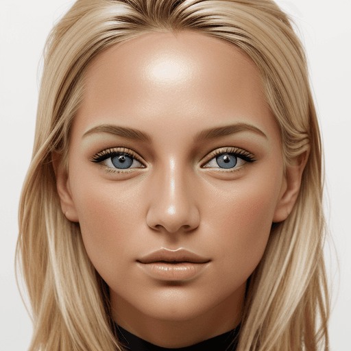 AI generated: a photo of a blonde woman, hazel eyes, in the style of minimalist beauty, light bronze and bronze, s...