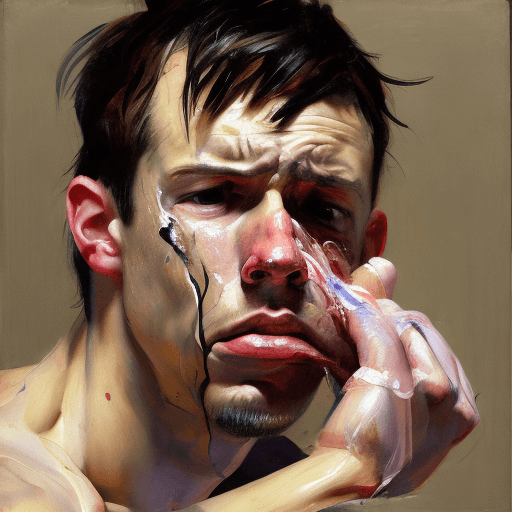 AI generated: a painting portrait of a man squeezing his face, Jenny Saville style