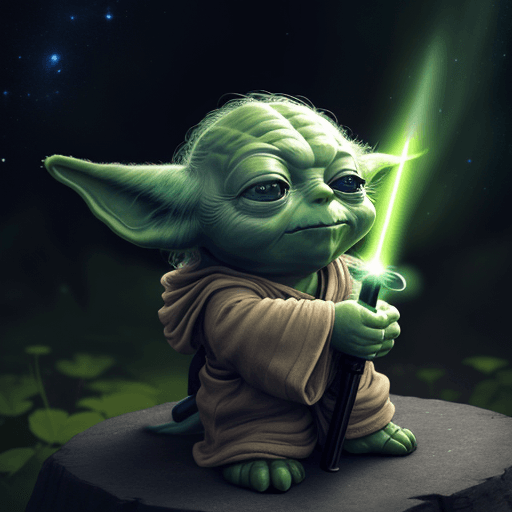 AI generated:  YODA in cosmos, 8k, light sword, happy YODA, friends YODA