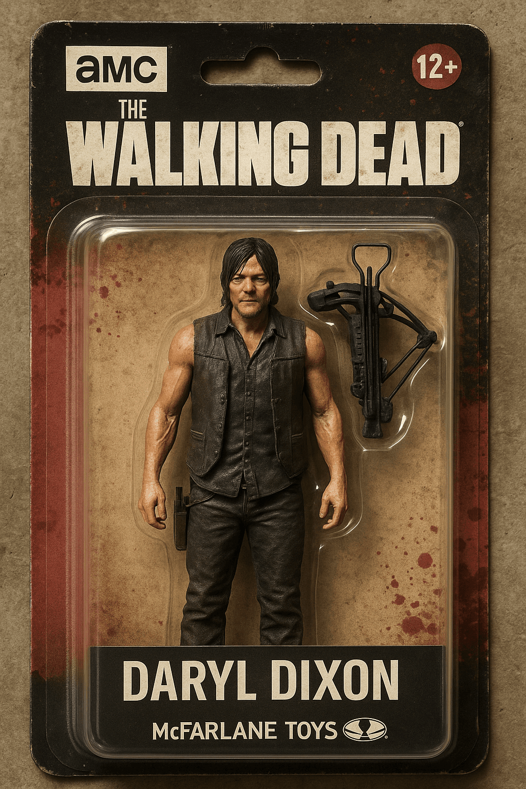 AI generated: A photo-realistic action figure packaged in a blister card, The figure stands behind a clear plastic...