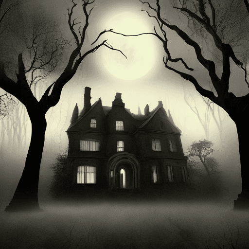 AI generated: "Create a chilling horror scene featuring a decrepit mansion shrouded in mist, with twisted, gnarled...