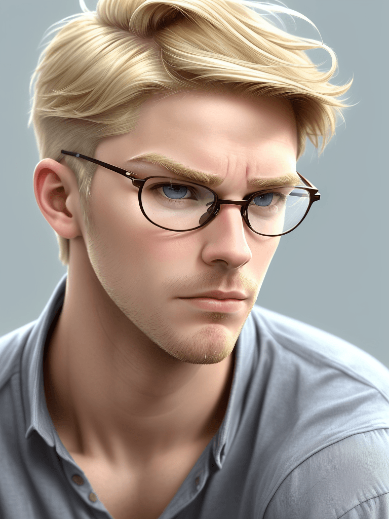 AI generated: high-resolution, one young adult male portrait, casual vibe, in his thirties, short casual blonde ha...