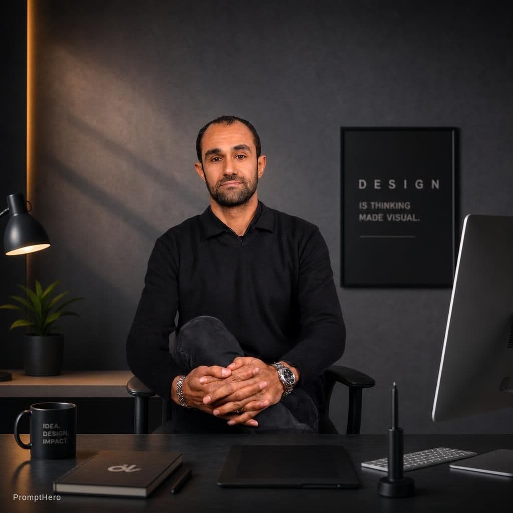 AI generated: اعملى الصوره دى تعطى احساس ان الشخص مصمم جرافيك وابعد عن التشتت وعمل اللوان احترافيه ومنظور وبدون زح...