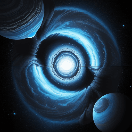AI generated: blue rocky planet in outer space, realistic style, spiral explosion cosmic blackground