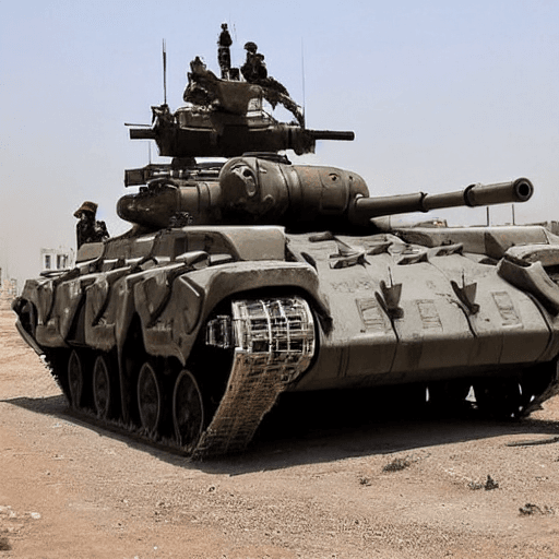 AI generated: a_punksteam_futuristic_military_tank_in_a_backstreet Palestine Gaza