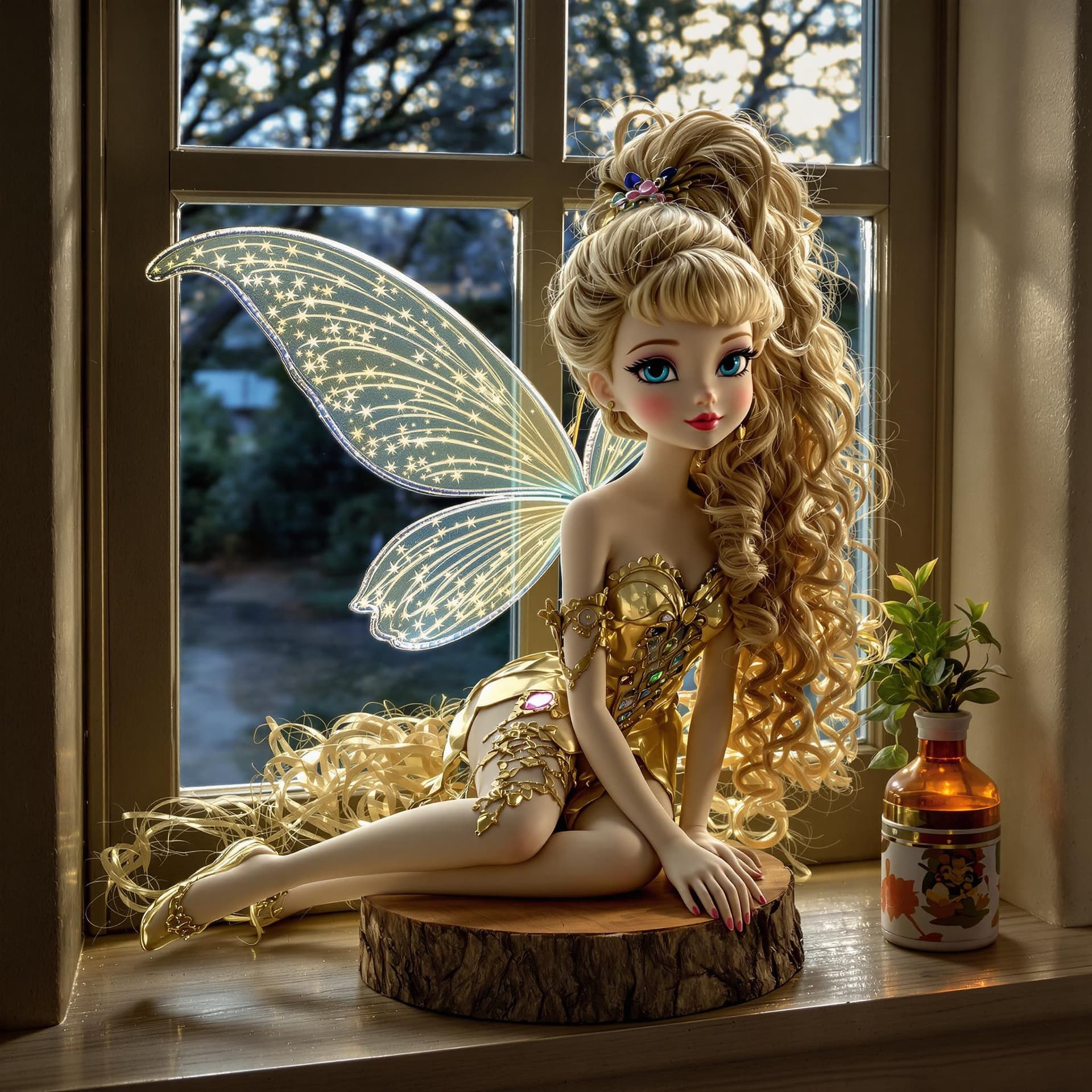 AI generated: a professional photo of a exceptionally beautiful porcelain girl figurine (16 inch figurine), (young...