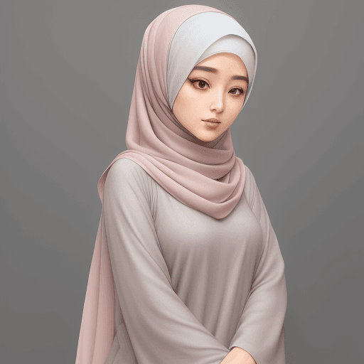AI generated: a beautiful drawing of a long and loose hijab, soft muted tones in the style of gongbi, dark silver ...