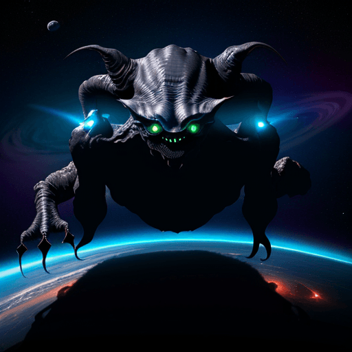 AI generated:  high quality foto of a shadow monster from energy, in space,  8k, 