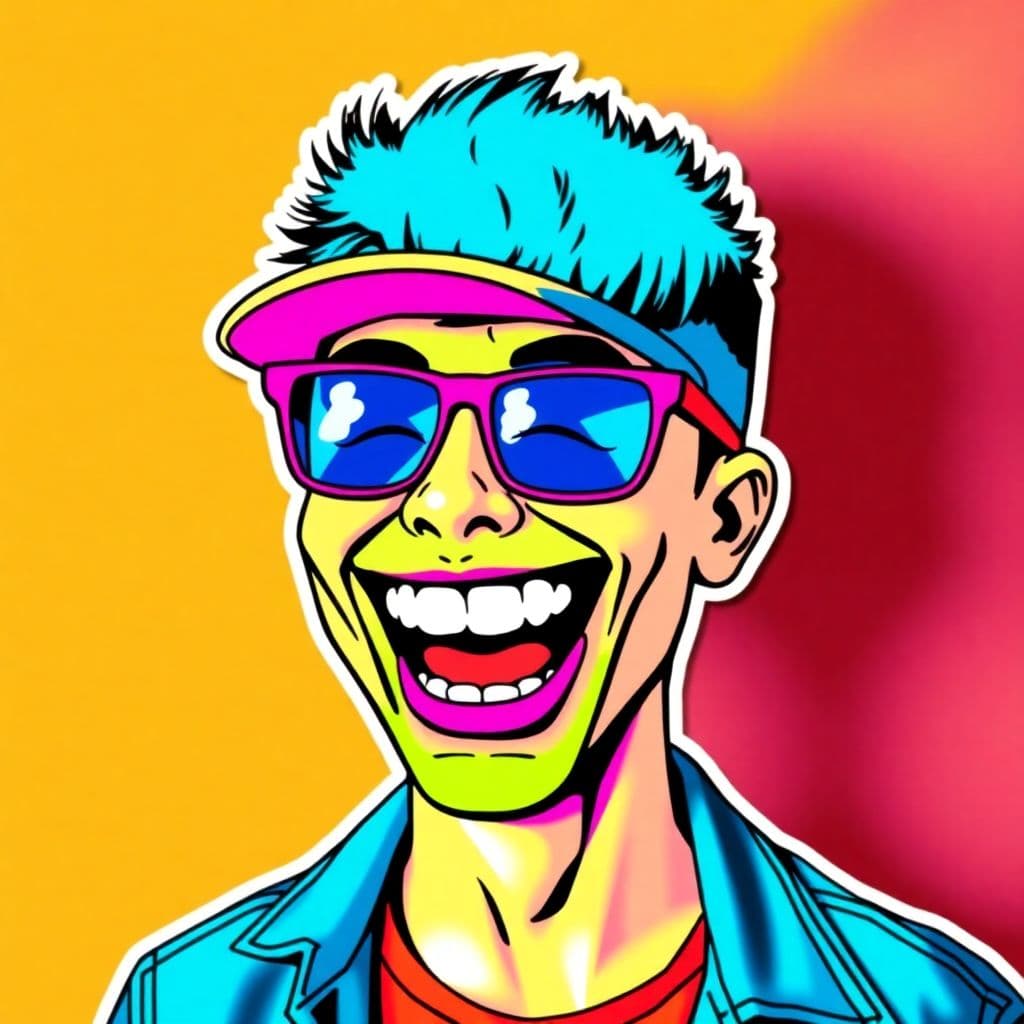 AI generated: colorful-vivid-colorslogo-stickericon-stickeroutlined-naughty-boyshowing-bad-laughwearing-sungl 