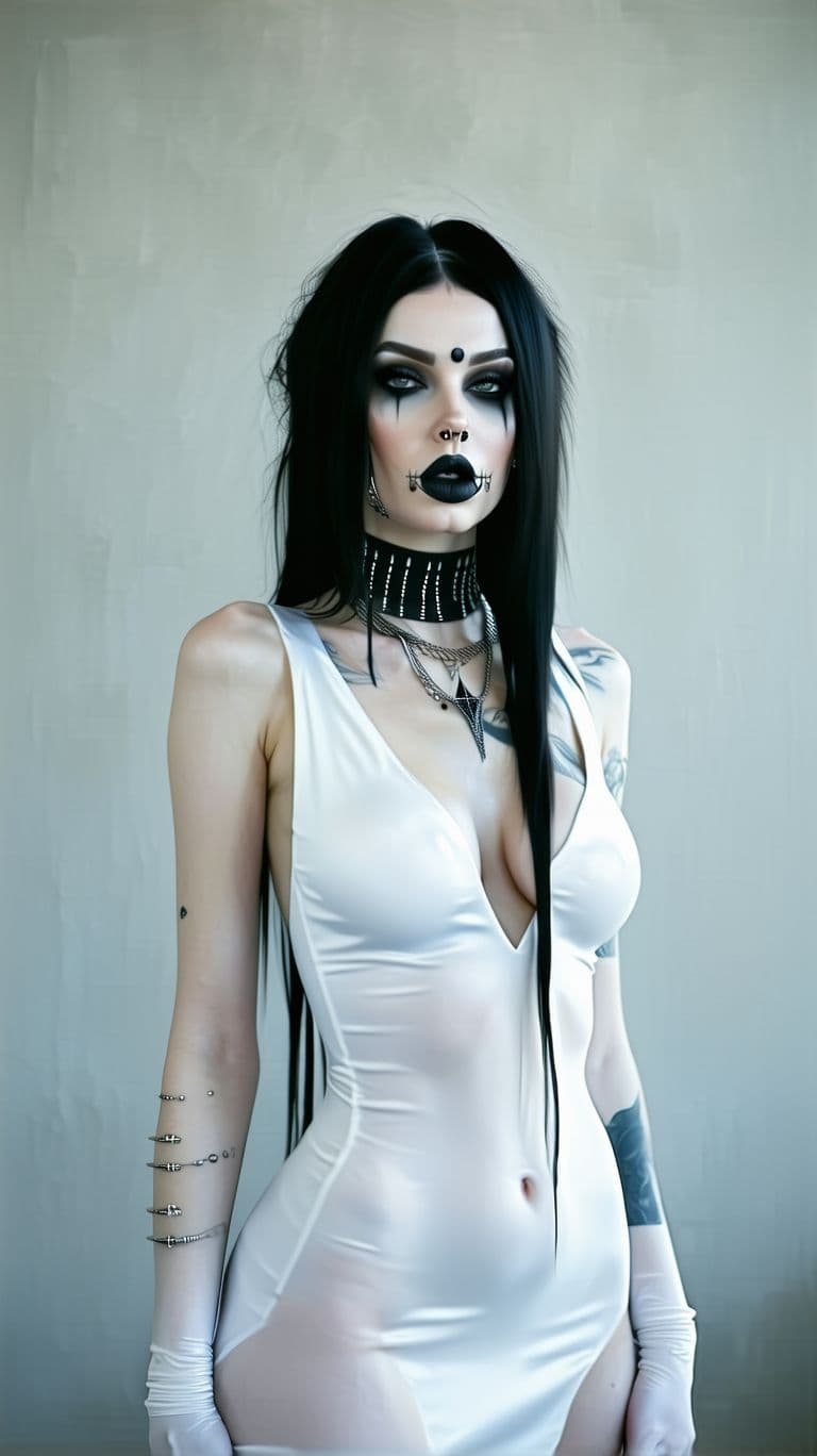 AI generated: smur-fette from the smurfs, beautiful charismatic woman, piercings, athletic, a woman with a white d...