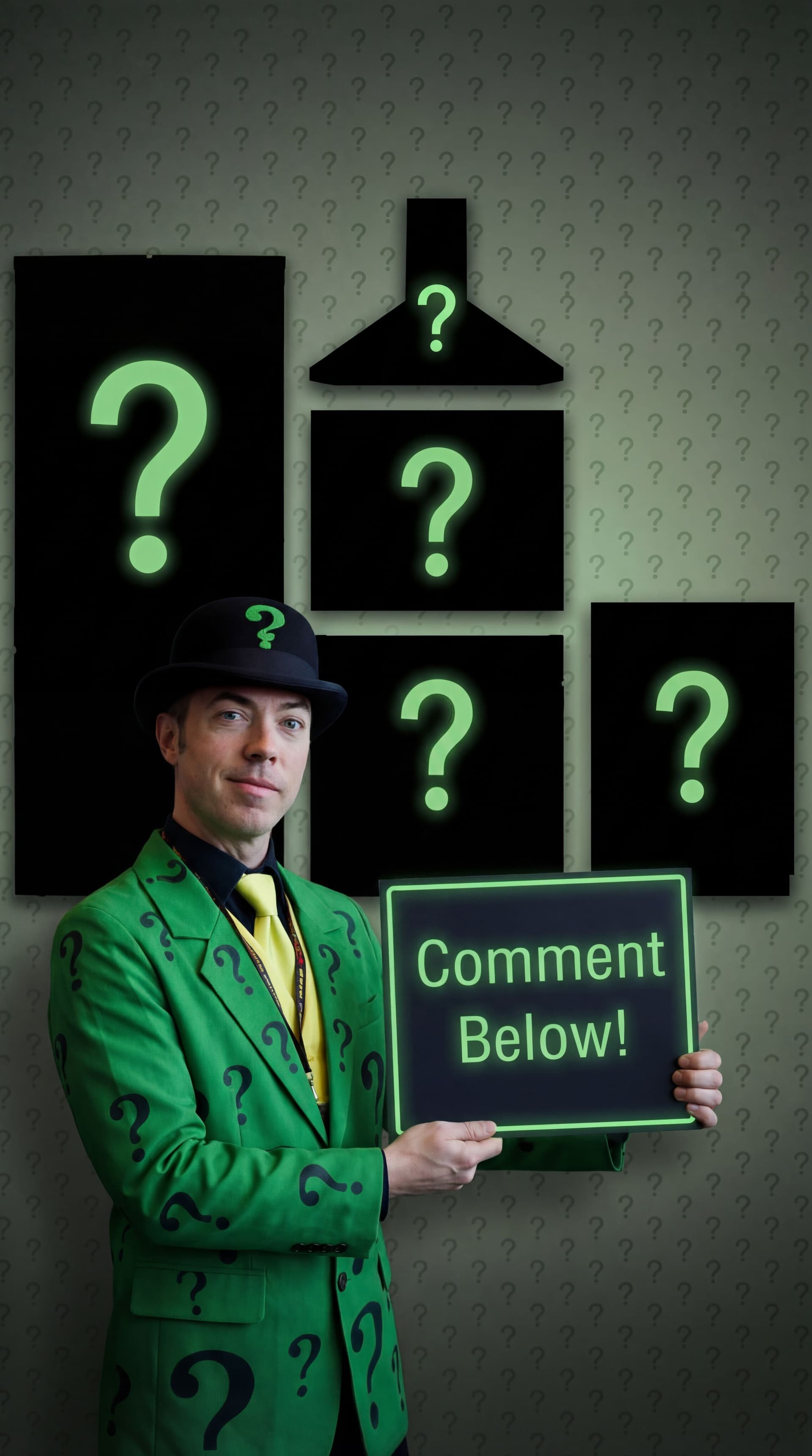 AI generated: Use the guy from input image 1  make him hold a sign Comment Below!