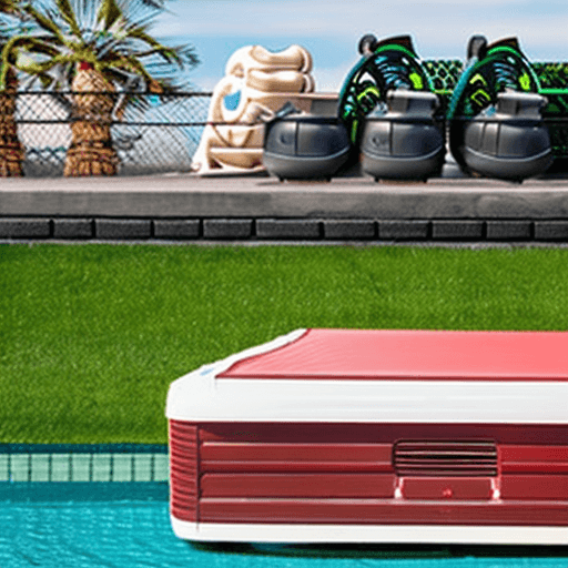 AI generated: Generate a photo-realistic image showcasing the Cleopatra III Swim Spa in an outdoor setting. Utiliz...
