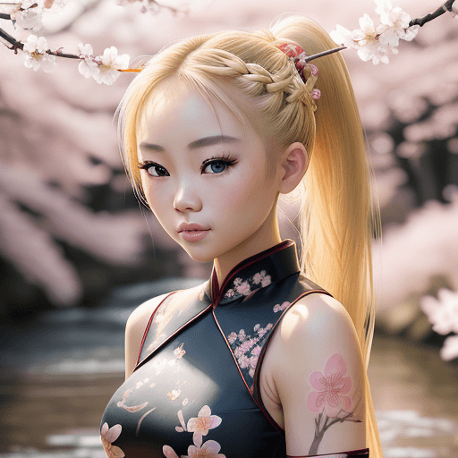 AI generated: Beautiful Vietnamese girls, blonde hair), extremely beautiful, (braided ponytail), small breasts, br...