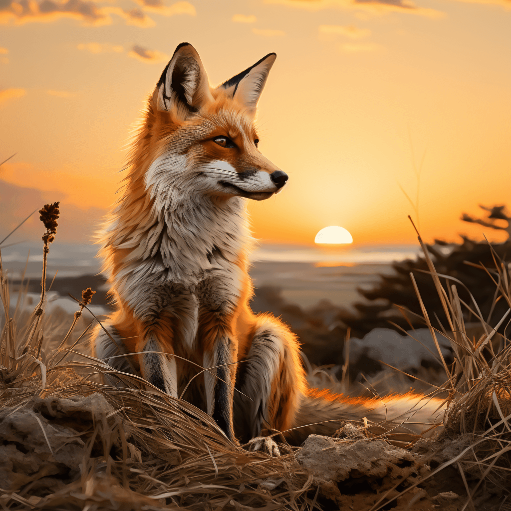 AI generated: A young fox at sunset on the shingle --s 1000