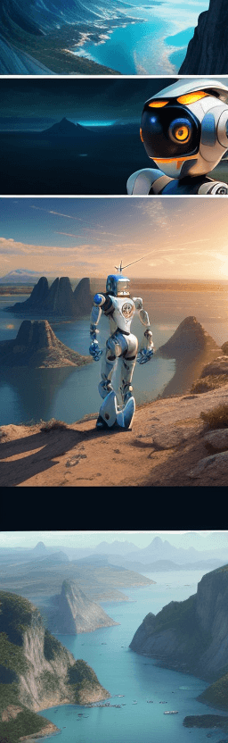 AI generated: /imagine prompt: An ultra-high-definition image of an AI robot exploring the world, capturing the es...