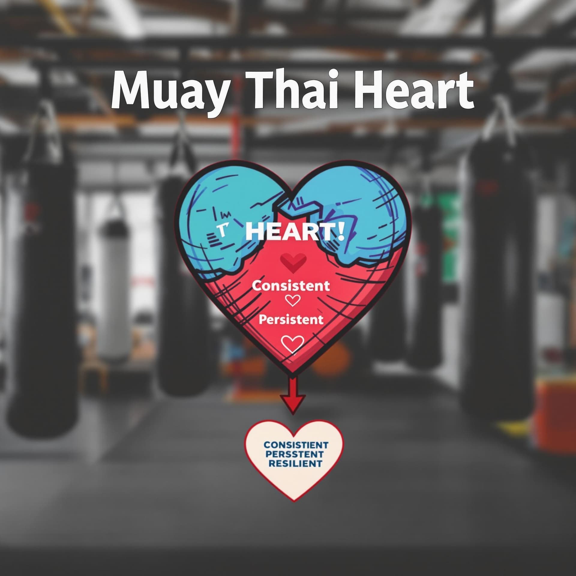 AI generated: An illustration of a heart with the text "Muay Thai Heart" above it. Below the heart, there are thre...