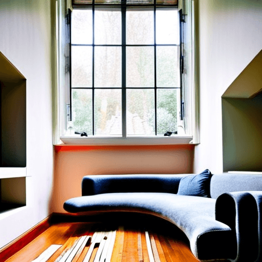 AI generated: high resolution photography interior design, dreamy sunken living room conversation pit, wooden floo...