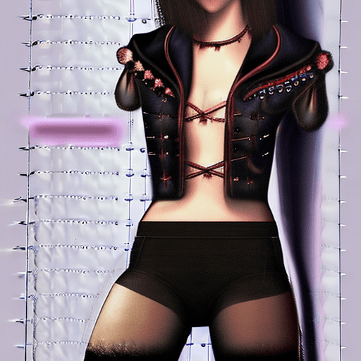 AI generated: ng unzipped black leather jacket,stockings,medium size breasts, skinny,small,petite,blushing, smelly...