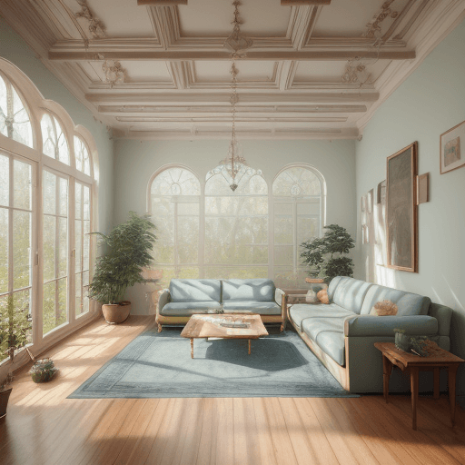 AI generated: High resolution photography interior design, dreamy sunken living room conversation pit, wooden floo...