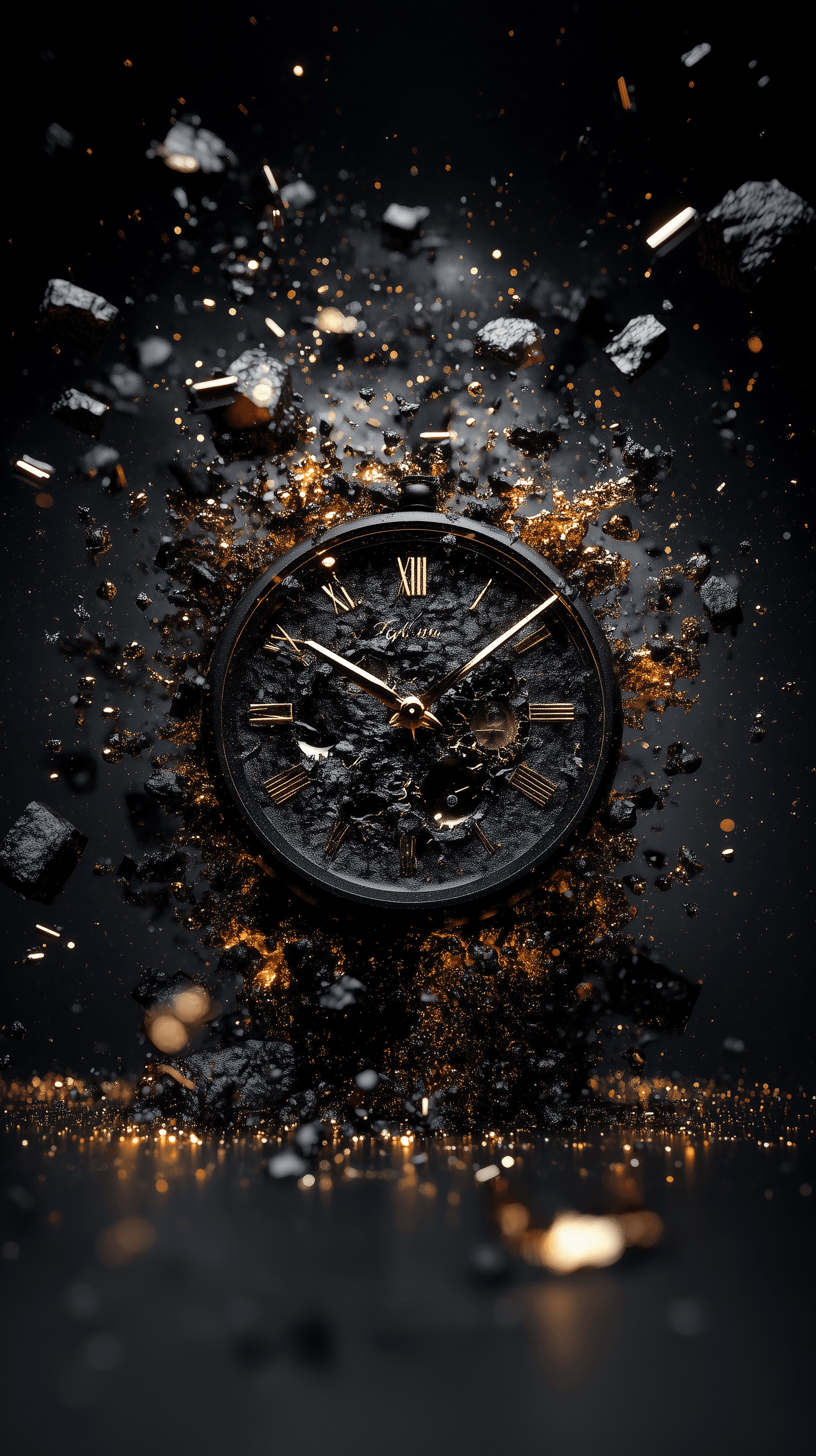 AI generated: Clock Art Work, Surrealistic, 5D Rendering --chaos 5 --ar 9:16 --style raw --stylize 900