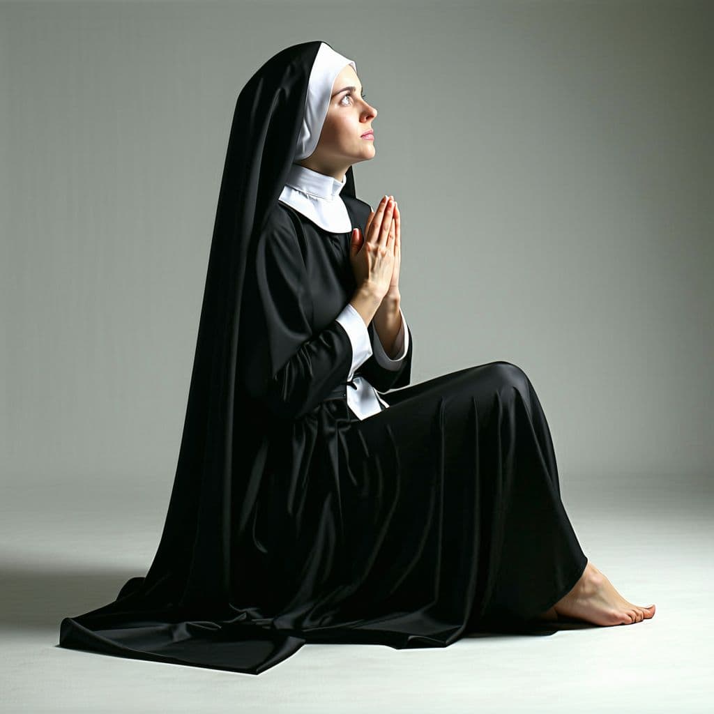 AI generated: pov a submissive nun having sex in missionary position while she is rubbing her clit, she wants you ...