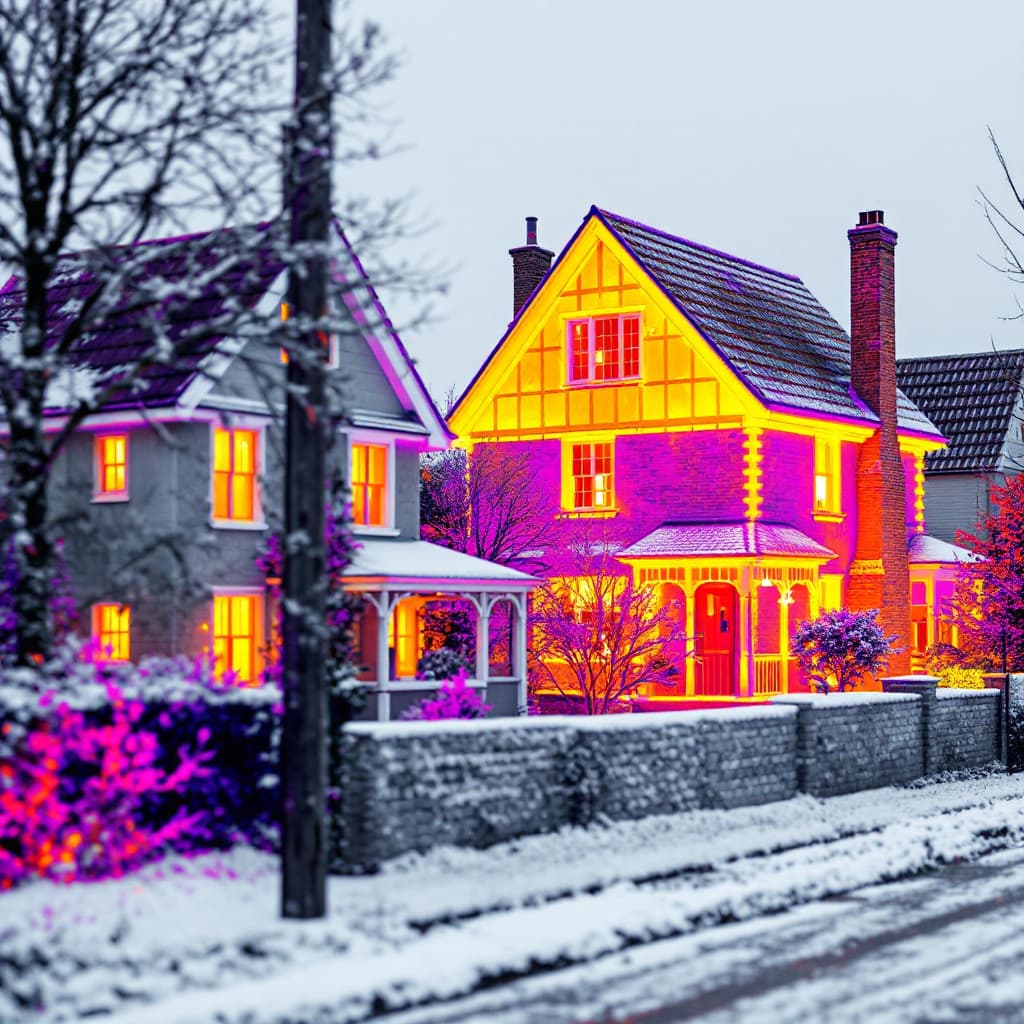 AI generated: houses seen through a thermal camera
