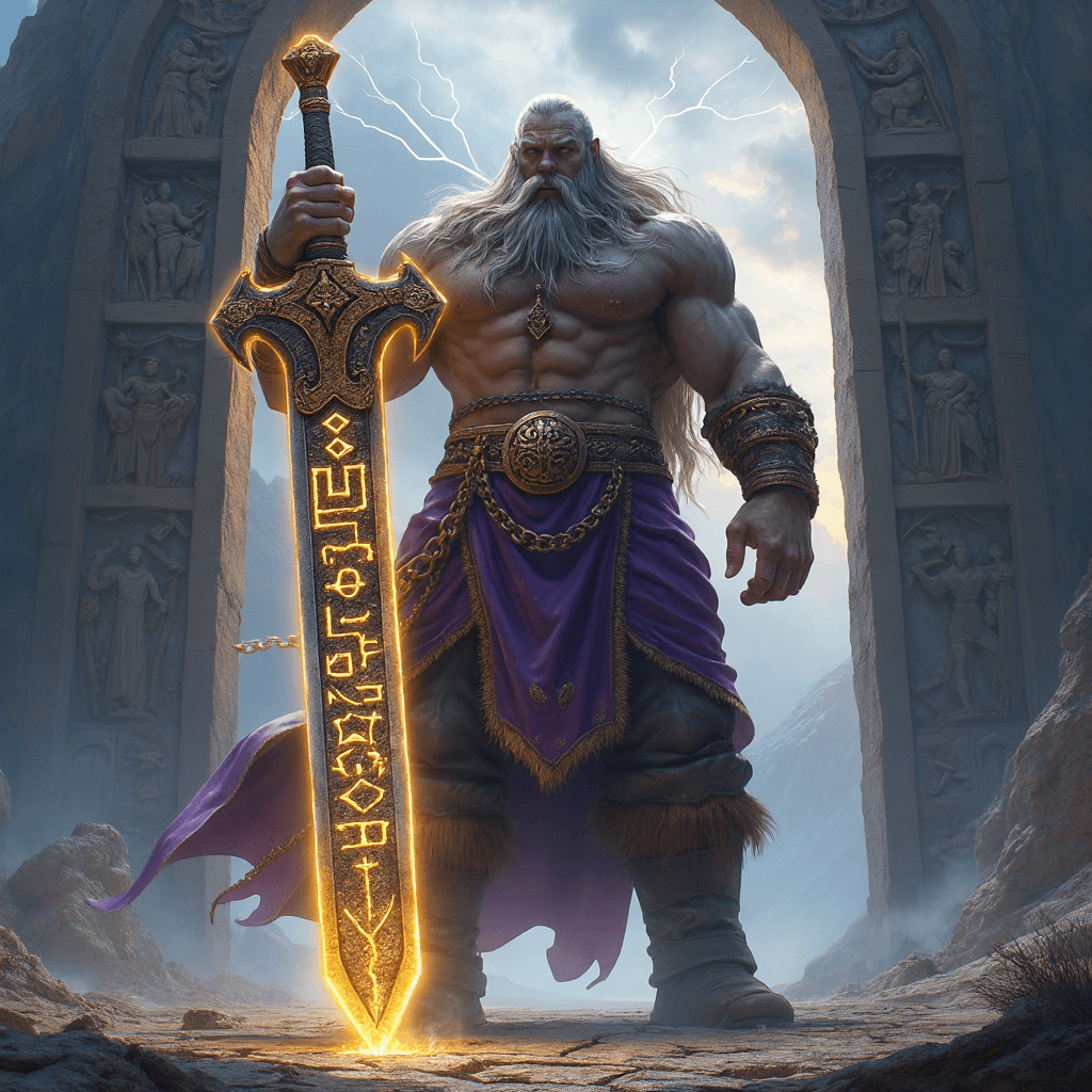 AI generated: A towering, 11-foot-tall guardian stands imposingly in front of a colossal, ornate gate carved into ...