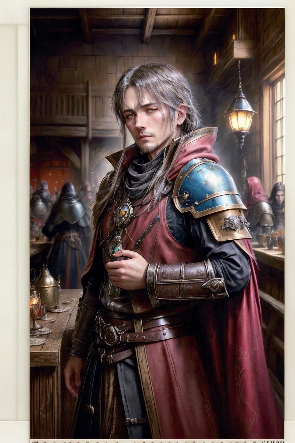 AI generated: portrait of a (medieval fantasy steampunk magitek male bounty hunter artificer) , enclosed great hel...