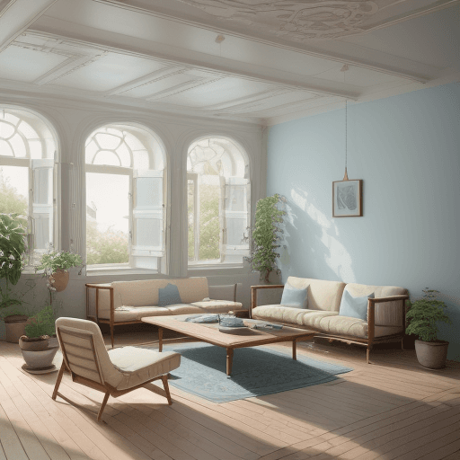 AI generated: High resolution photography interior design, dreamy sunken living room conversation pit, wooden floo...