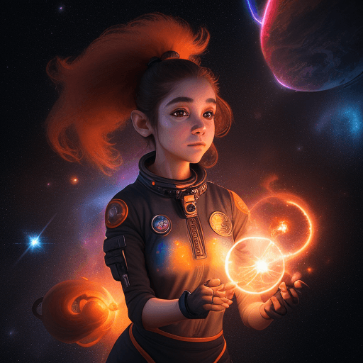 AI generated: ultra realistic beautiful and cute female anthropomorphic space monkey flow artist juggling fire Poi...