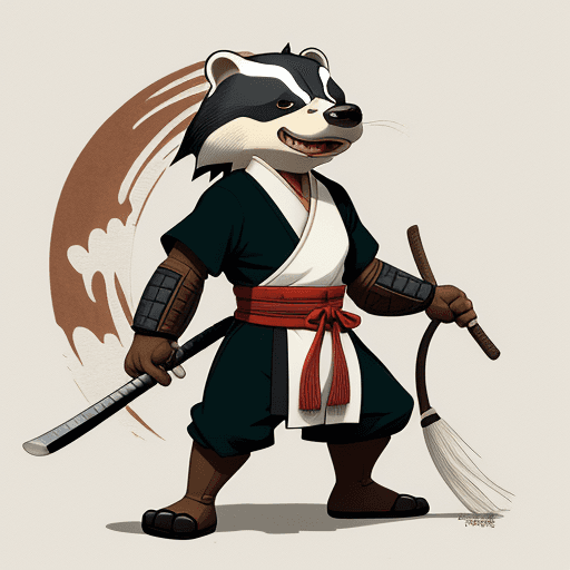 AI generated: artwork by Stan Sakai, anthropomorphic badger, samurai, 
