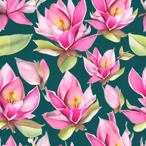 AI generated: Pink Magnolia Flowers, Watercolor Pastel Floral, Digital Paper, Seamless Pattern, Printable Design, ...