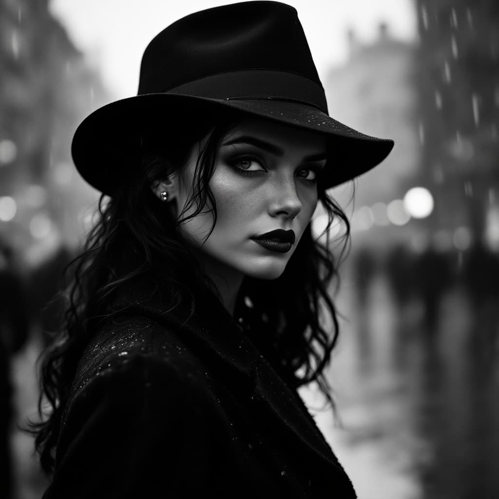AI generated: style_empire, black and white film stock, high contrast, full body movie clip of the most beautiful ...