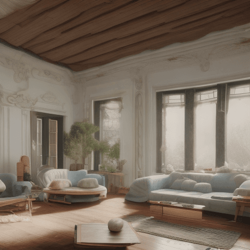 AI generated: High resolution photography interior design, dreamy sunken living room conversation pit, wooden floo...