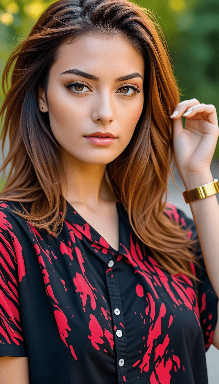 AI generated: An image of a poised young woman with fair skin and warm undertones. Her facial features are defined...