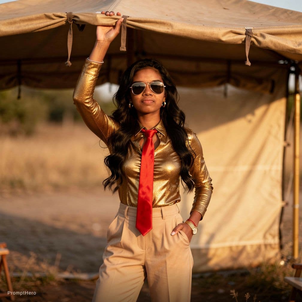 AI generated: A stunningly beautiful girl with dark, long wavy hair, wearing stylish aviator sunglasses, wearing a...