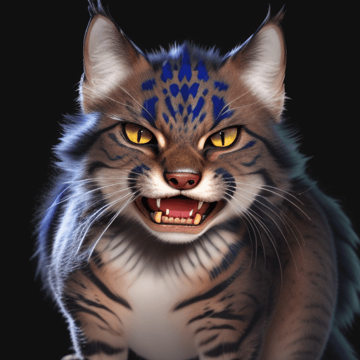 AI generated: mean looking Kentucky Wildcat with FANGS 