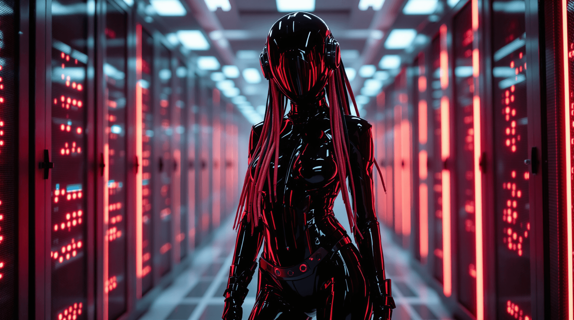 AI generated: A futuristic vision theam, full figure posing/shot, She's standing in the middle of a futuristic ser...
