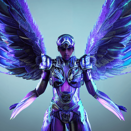 AI generated: a photo of 8k ultra realistic archangel with 6 wings, full body, intricate purple and blue neon armo...